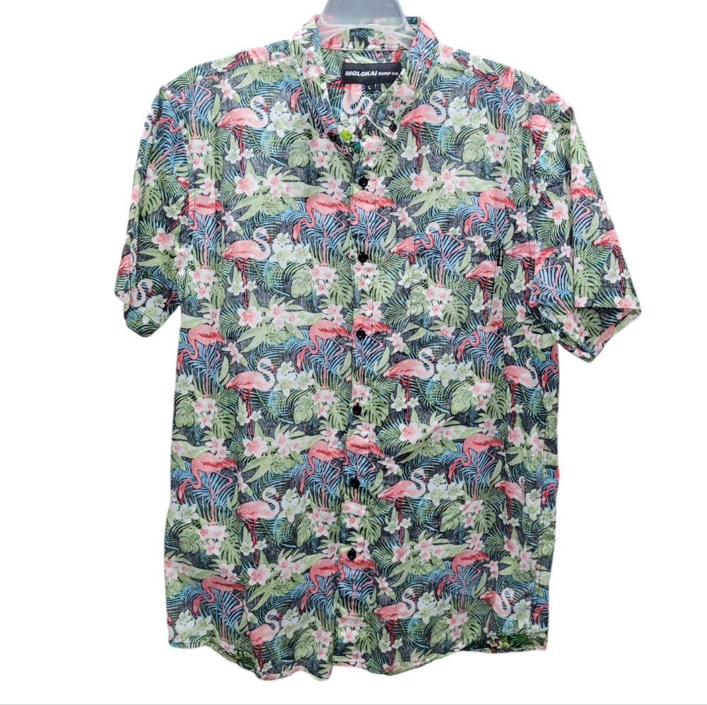 Molokai Surf Co. Flamingo Hawaiian short sleeve button-down Size L